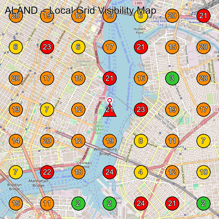 ALAND Clothing Store GeoGrid ranking map for Brooklyn NY